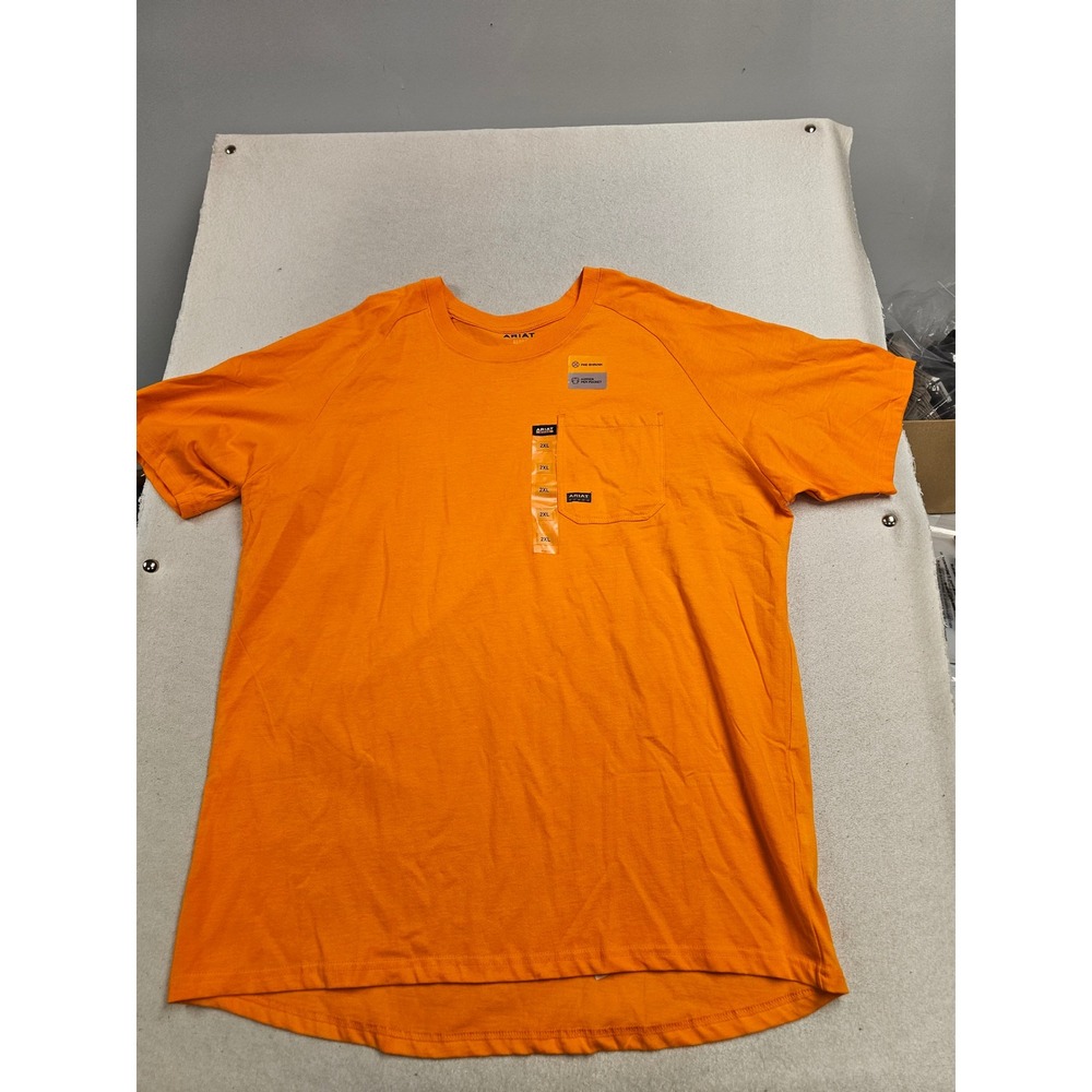 Ariat Rebar Mens Orange Cotton Work T-Shirt Short Sleeve Pocket Tee 2XL 10022941